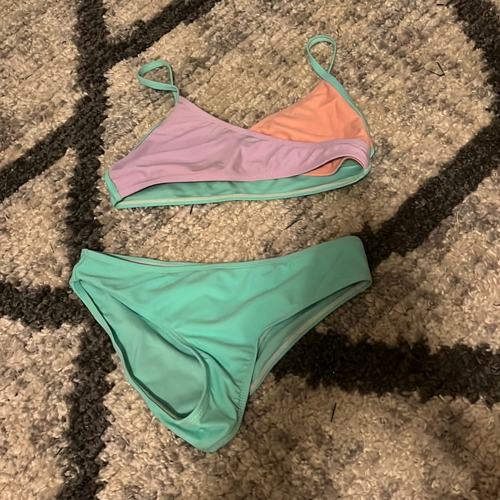Teal,purple and pink bikini set